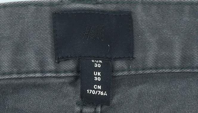 H&M Mens Grey Slim Fit Straight Jeans Size 30 Regular Comfort Stretch Denim