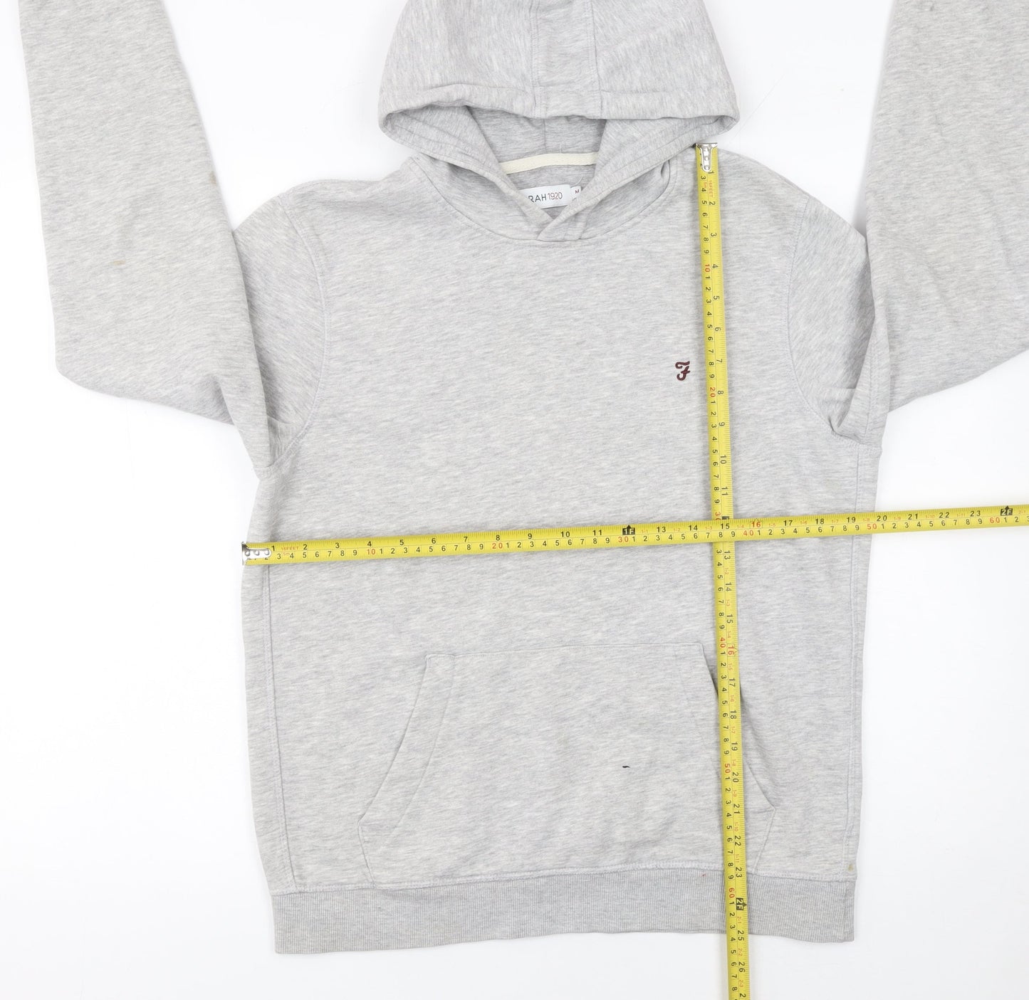 Farah Men's Grey Pullover Hoodie Size M Classic Logo Sweatshirt
