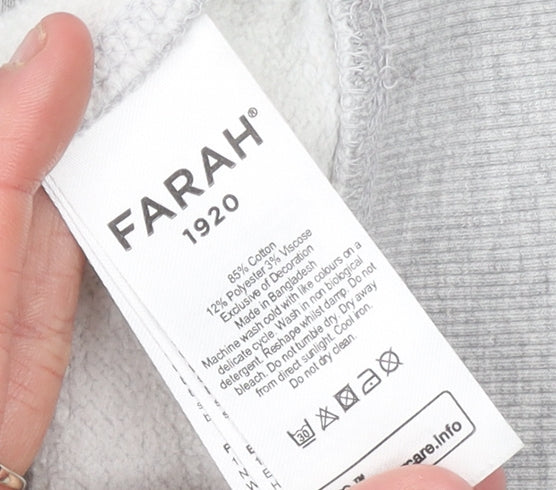 Farah Men's Grey Pullover Hoodie Size M Classic Logo Sweatshirt