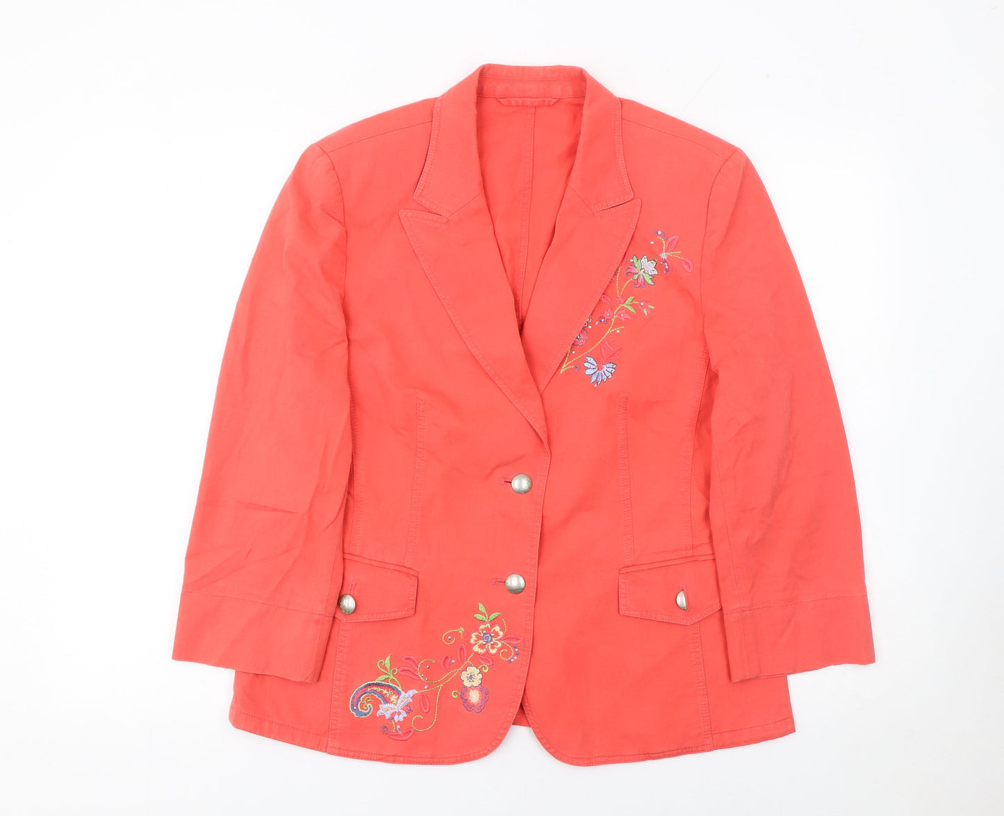 Basler Womens Red Floral Embroidered Cotton Blazer Size 14