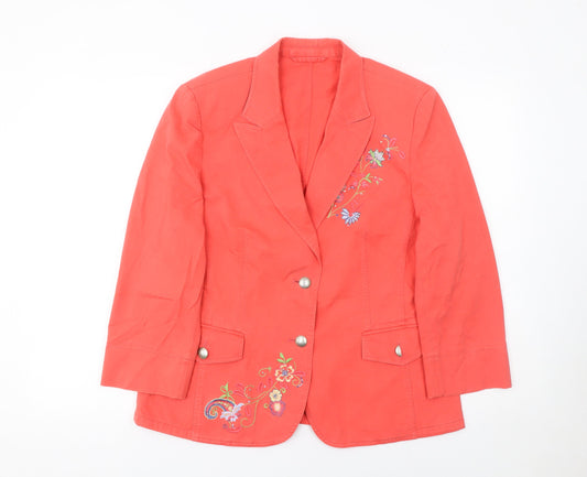 Basler Womens Red Floral Embroidered Cotton Blazer Size 14