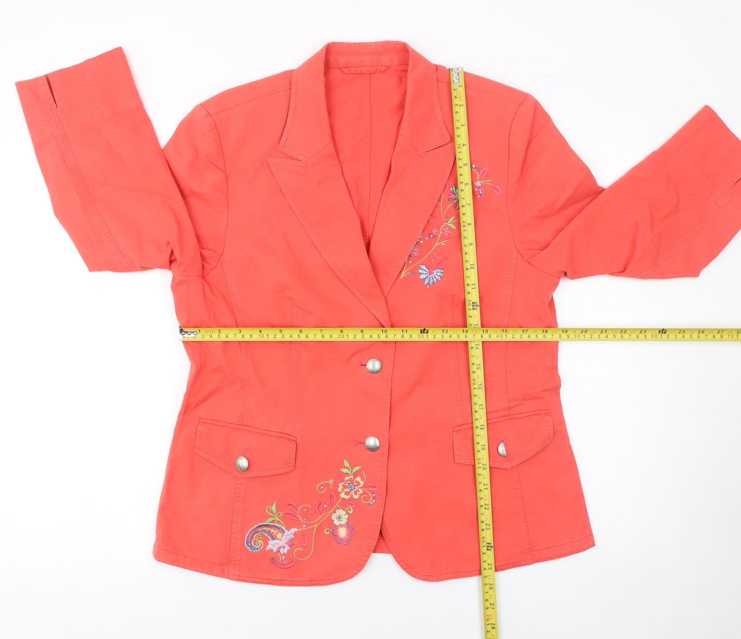 Basler Womens Red Floral Embroidered Cotton Blazer Size 14