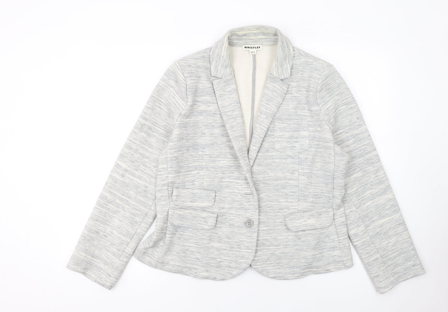 Whistles Women's Grey Single-Breasted Blazer UK 16 Cotton Blend