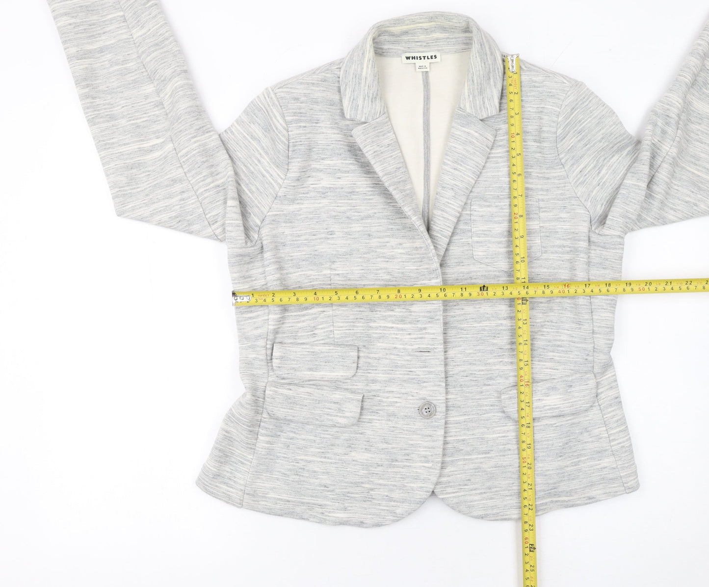 Whistles Women's Grey Single-Breasted Blazer UK 16 Cotton Blend