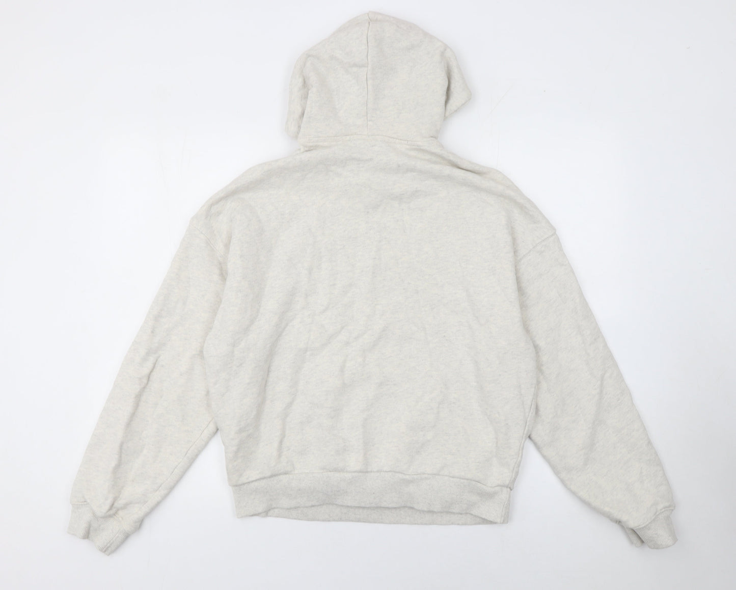 Reebok Women Beige Hooded Pullover Sweatshirt M Cotton Logo Print