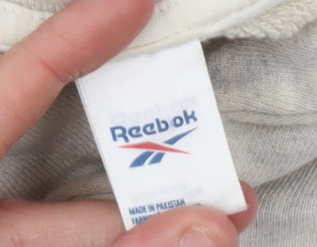 Reebok Women Beige Hooded Pullover Sweatshirt M Cotton Logo Print