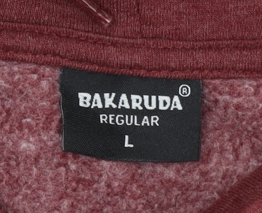 Bakaruda Men’s Red Pullover Hoodie Size L Regular Fit Cotton Blend