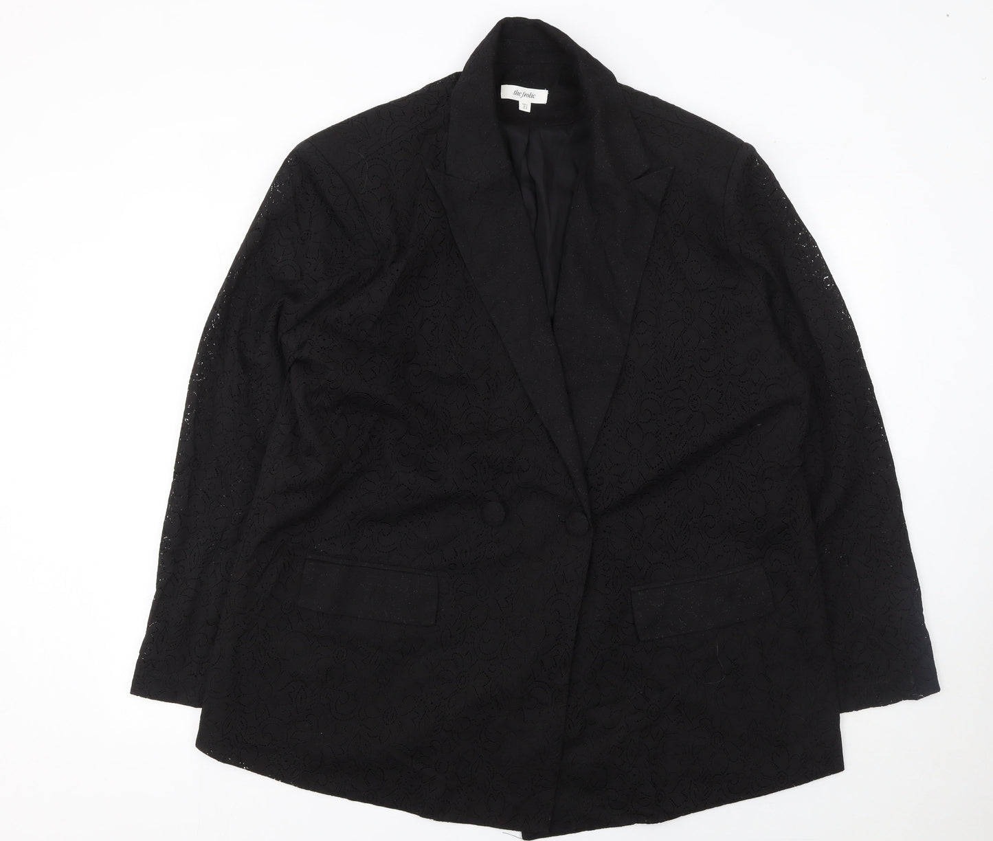 The Frolic Women's Black Lace Double-Breasted Blazer Size 16