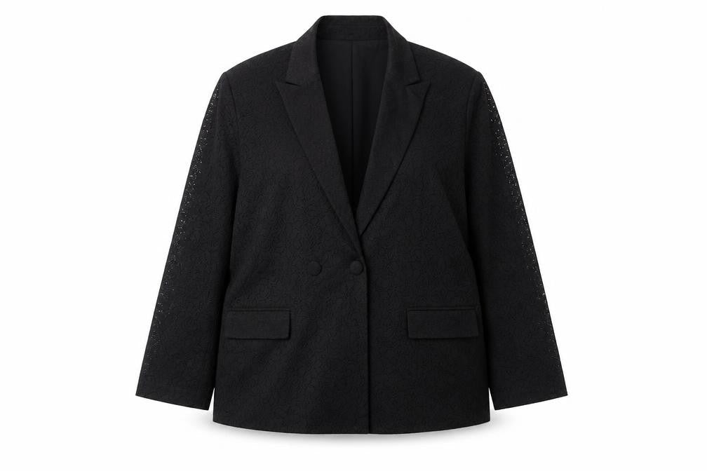 The Frolic Women's Black Lace Double-Breasted Blazer Size 16