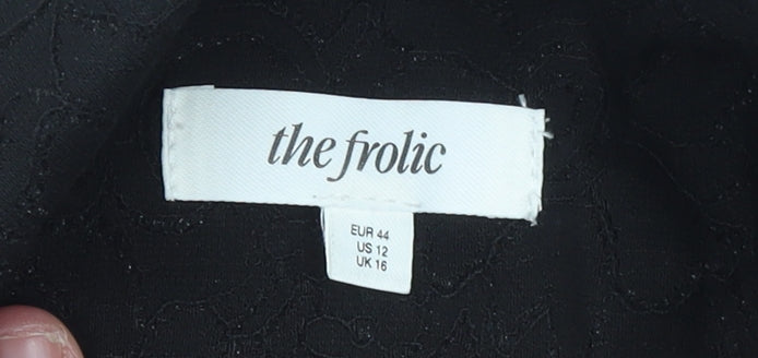 The Frolic Women's Black Lace Double-Breasted Blazer Size 16