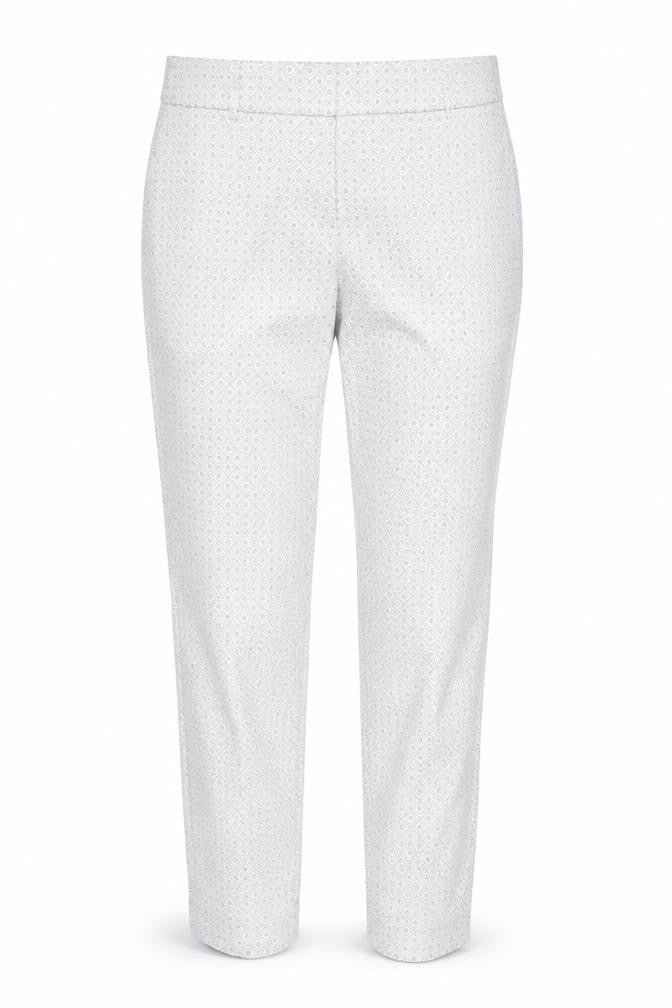 Ecru Women's Grey Geometric Cotton Blend Skinny Trousers UK 10