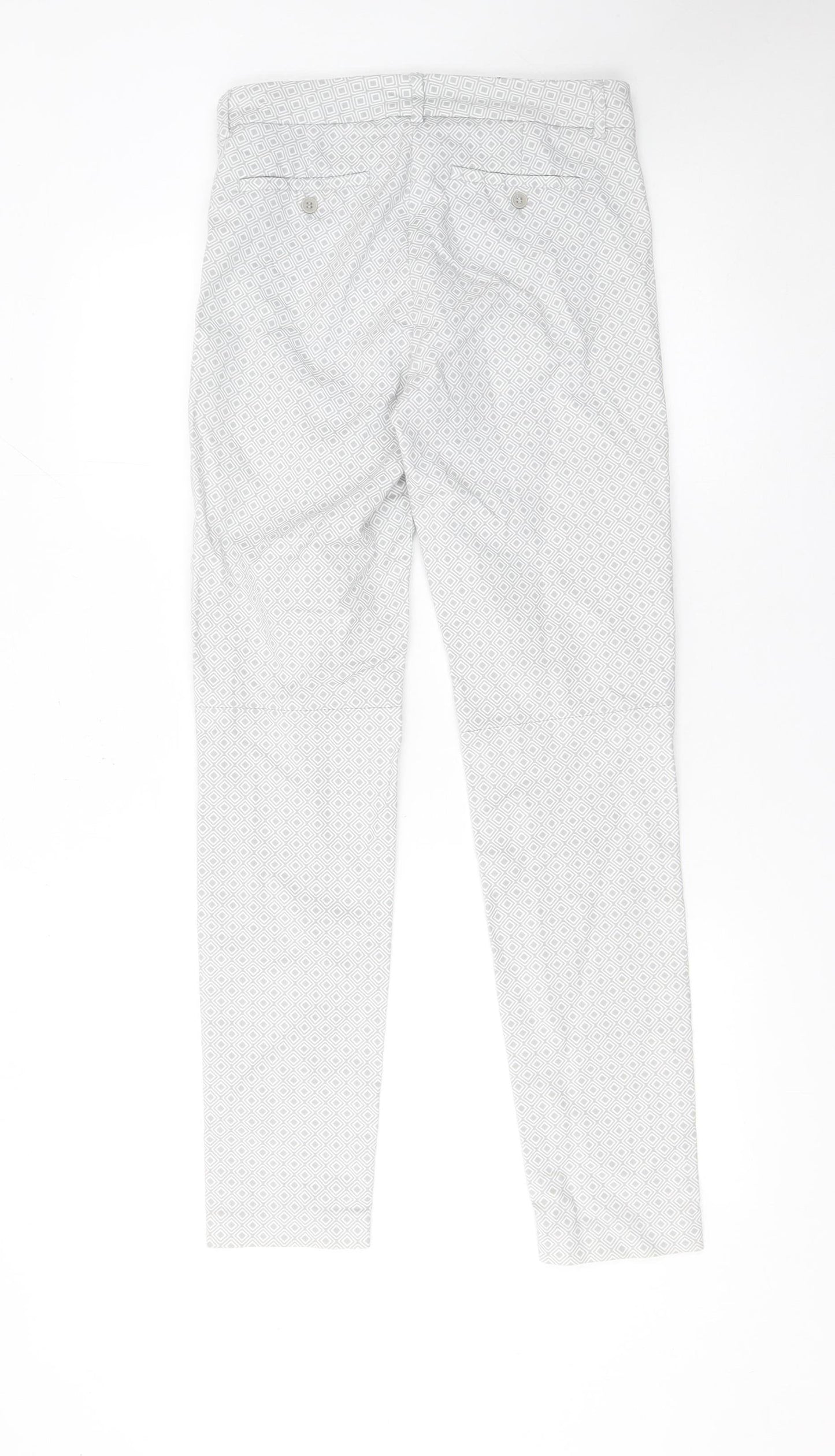 Ecru Women's Grey Geometric Cotton Blend Skinny Trousers UK 10