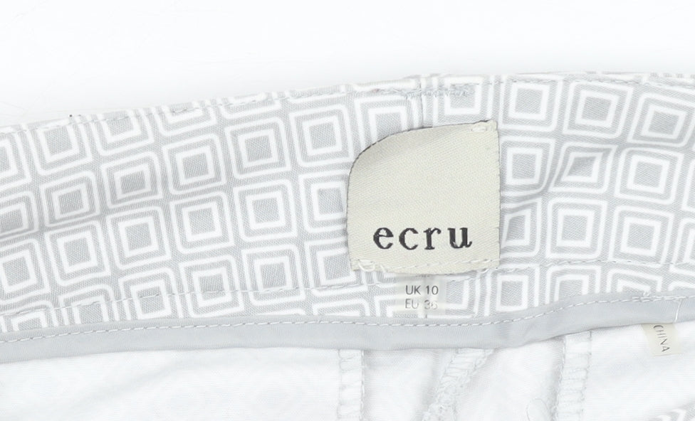 Ecru Women's Grey Geometric Cotton Blend Skinny Trousers UK 10