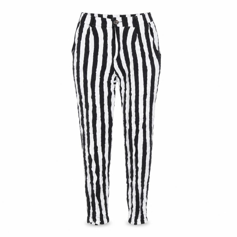 Pull&Bear Womens Black White Striped Viscose Tapered Trousers Size 8