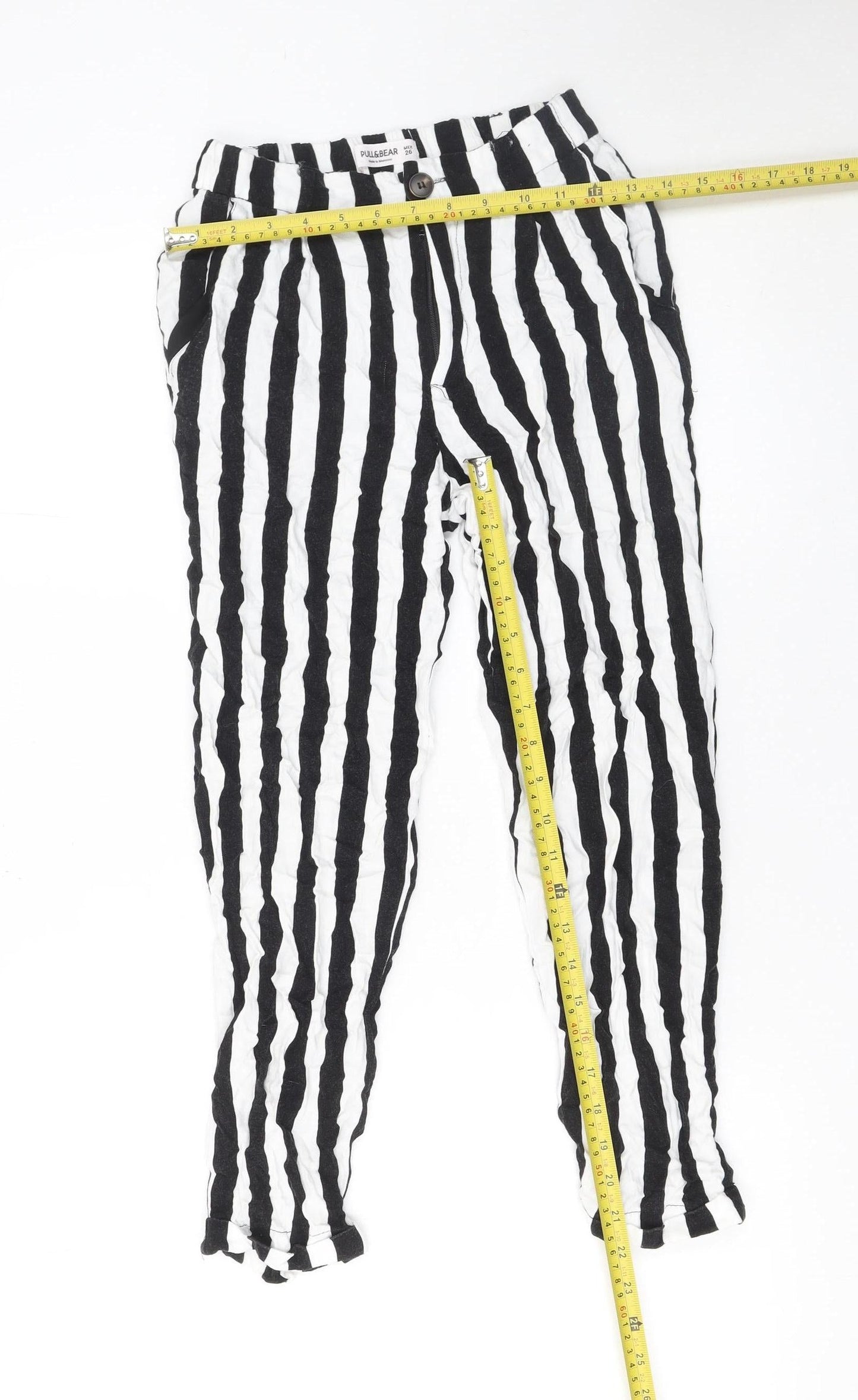 Pull&Bear Womens Black White Striped Viscose Tapered Trousers Size 8