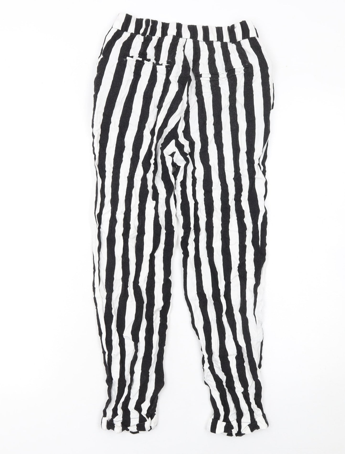 Pull&Bear Womens Black White Striped Viscose Tapered Trousers Size 8