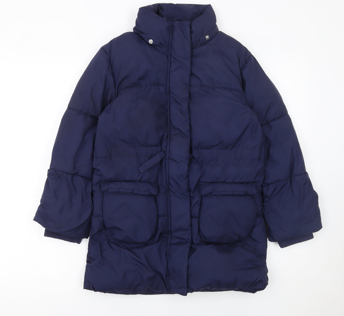 H&M Girls Blue Puffer Coat 8-9 Years Long Quilted Winter Jacket