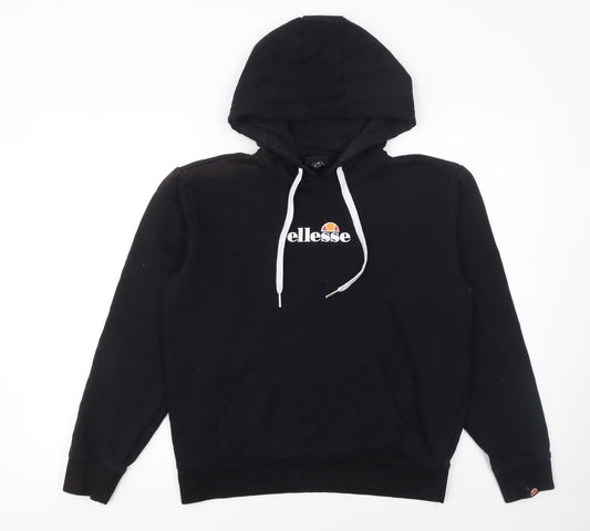 Ellesse Womens Black Hoodie UK 10 Cotton Blend Pullover Logo Style