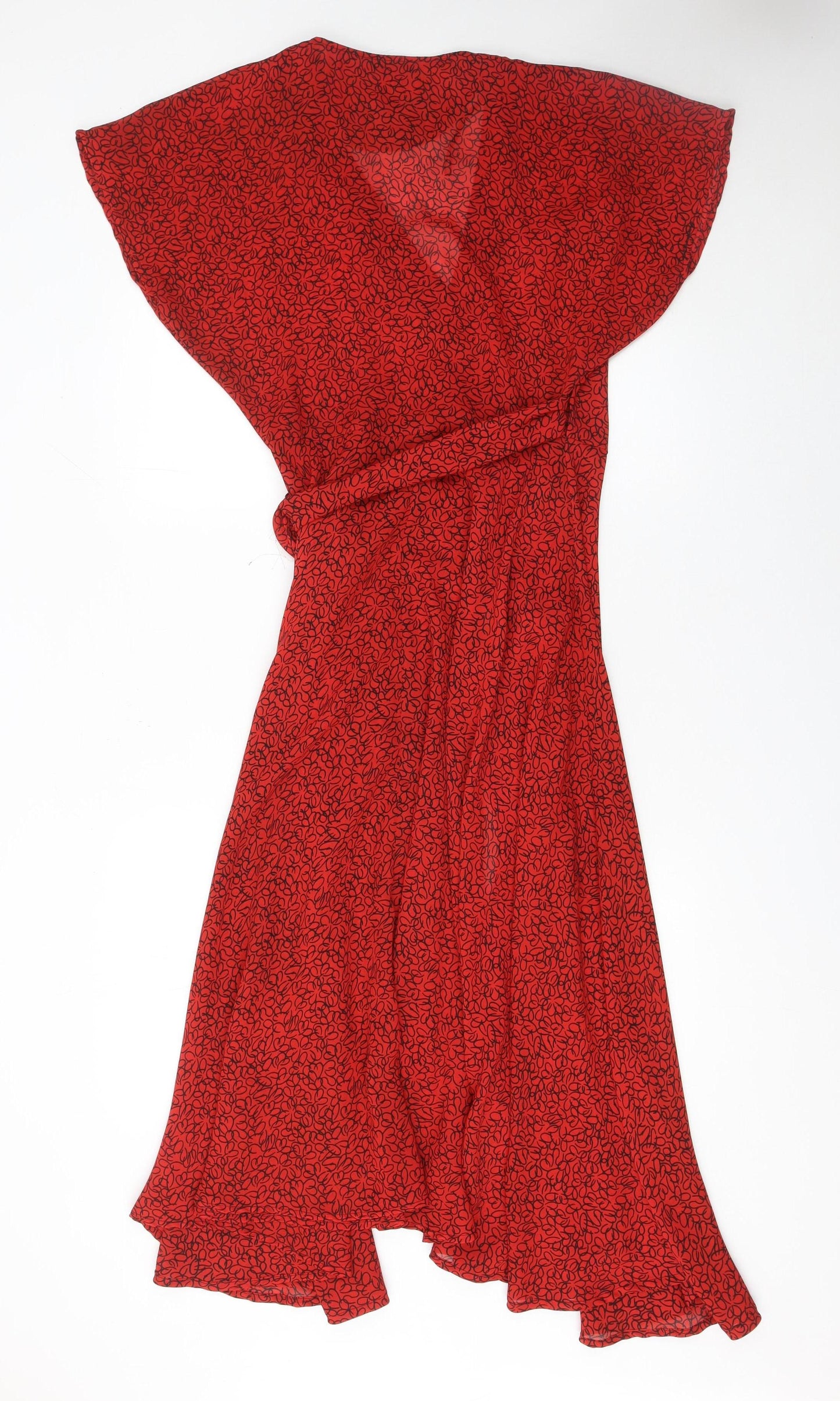 Chelsea Girl Women’s Red Black Floral Wrap Midi Dress Size 12