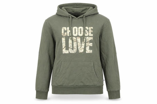 Choose Love Women’s Khaki Hoodie Small 100% Cotton Graphic Pullover