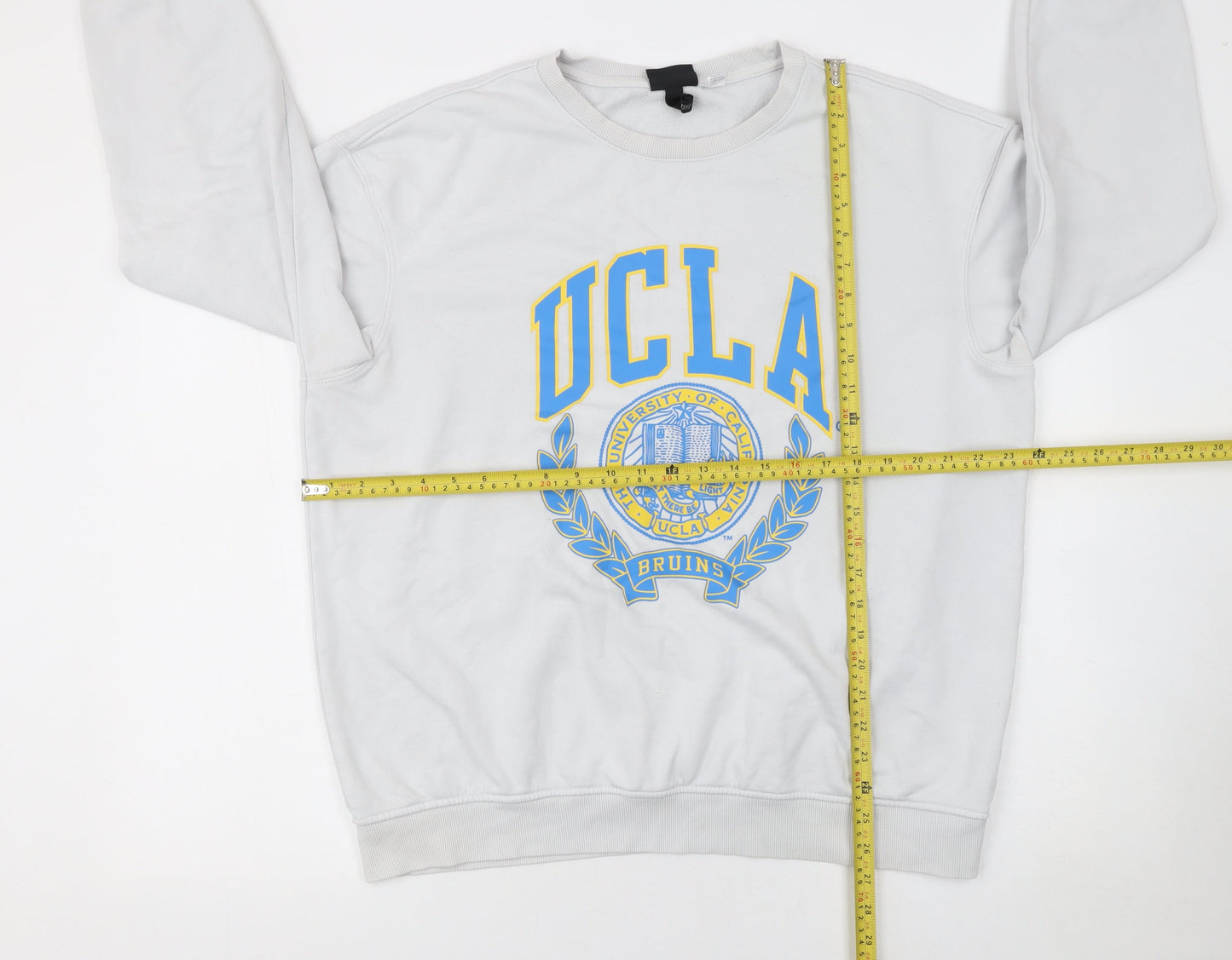 H&M Women’s White UCLA Logo Pullover Sweatshirt Size L Cotton Blend