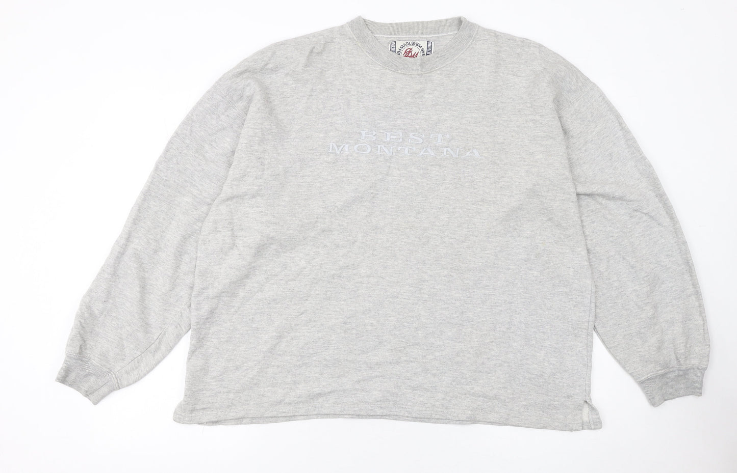 BM Basics Men's Grey Pullover Sweatshirt L Crew Neck Classic Fit