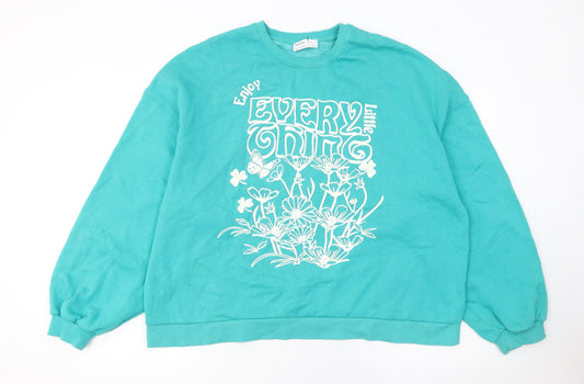 Bershka Women’s Blue Floral Graphic Pullover Sweatshirt XL