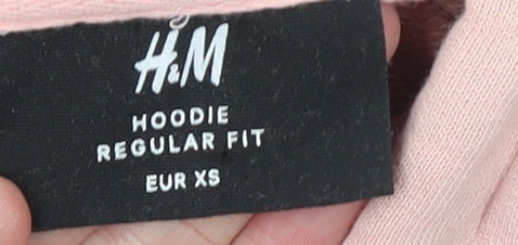 H&M Womens Pink Cotton Pullover Hoodie XS Regular Fit