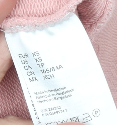 H&M Womens Pink Cotton Pullover Hoodie XS Regular Fit
