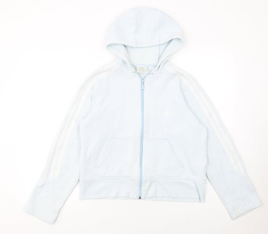 Adidas Women Blue Full Zip Hoodie Size 14 Cotton Blend