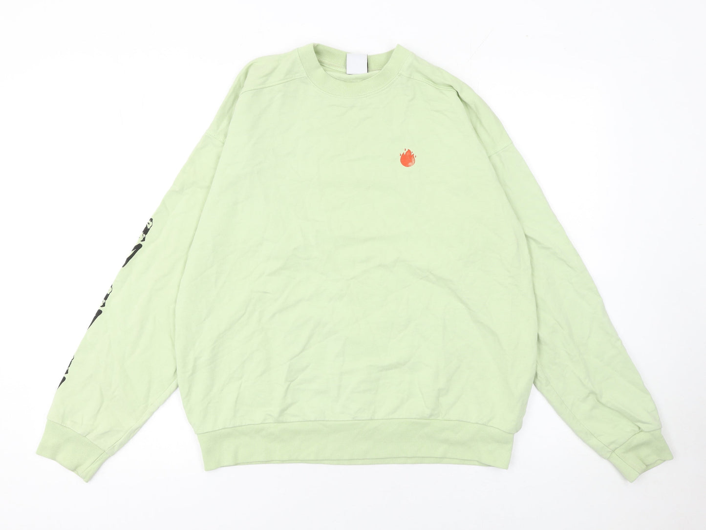 Zara Women Green Cotton Graphic Pullover Sweatshirt Size S