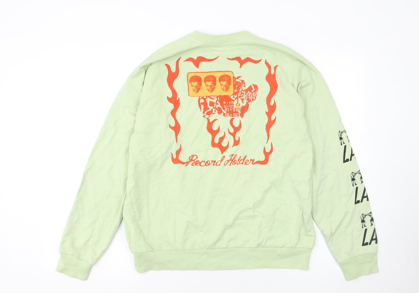 Zara Women Green Cotton Graphic Pullover Sweatshirt Size S