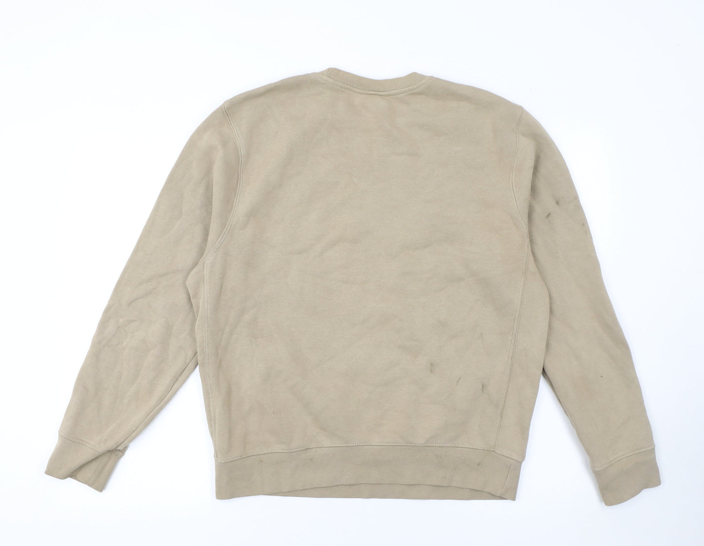 Nike Womens Beige Small Pullover Sweatshirt Cotton Blend Logo Crew Neck