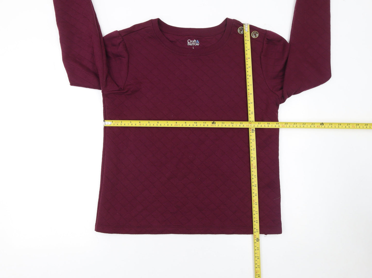 Croft & Barrow Women Burgundy Quilted Button Long Sleeve Sweatshirt L
