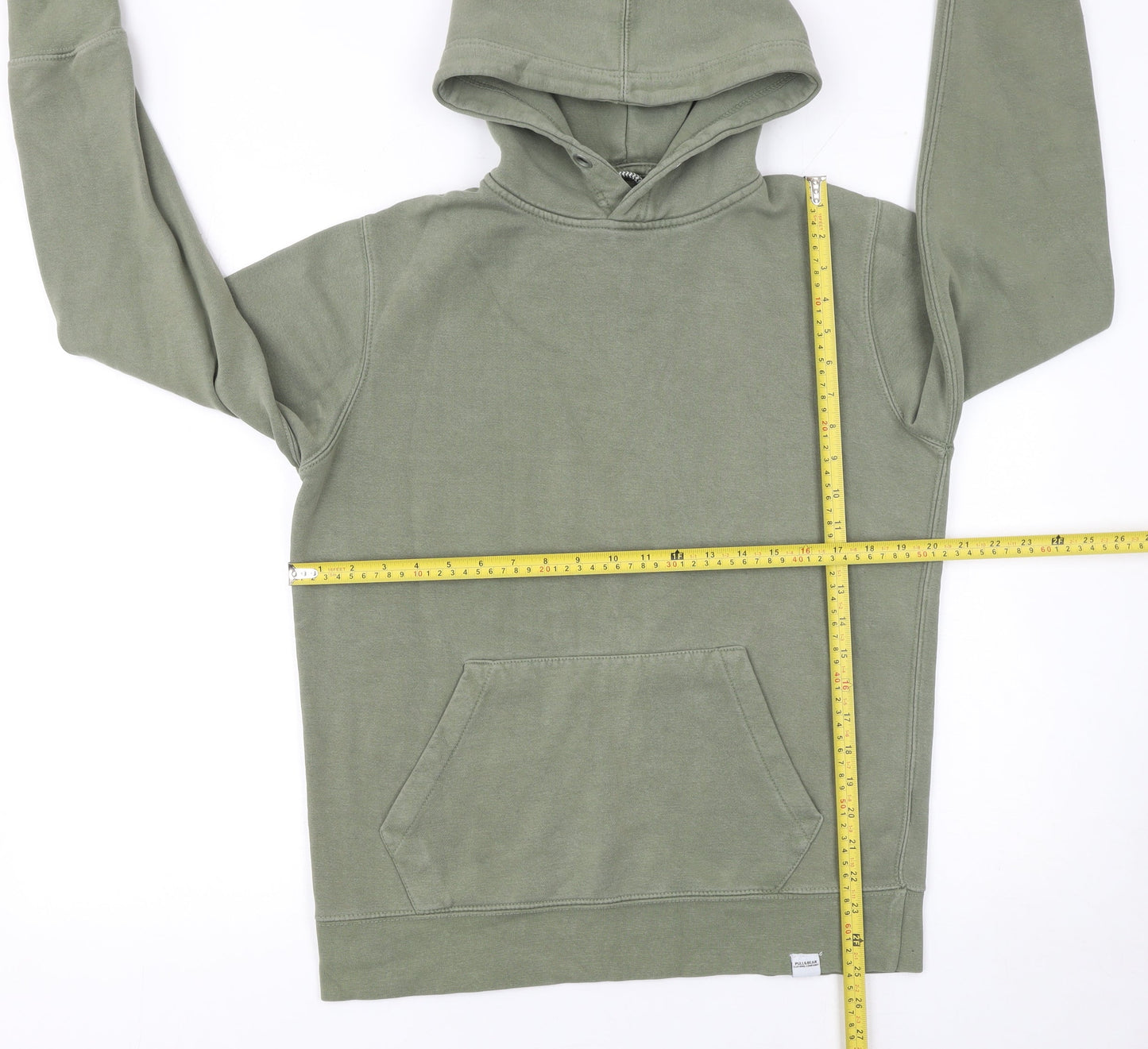 Pull&Bear Men's Green Pullover Hoodie Size S Fleece Cotton Blend