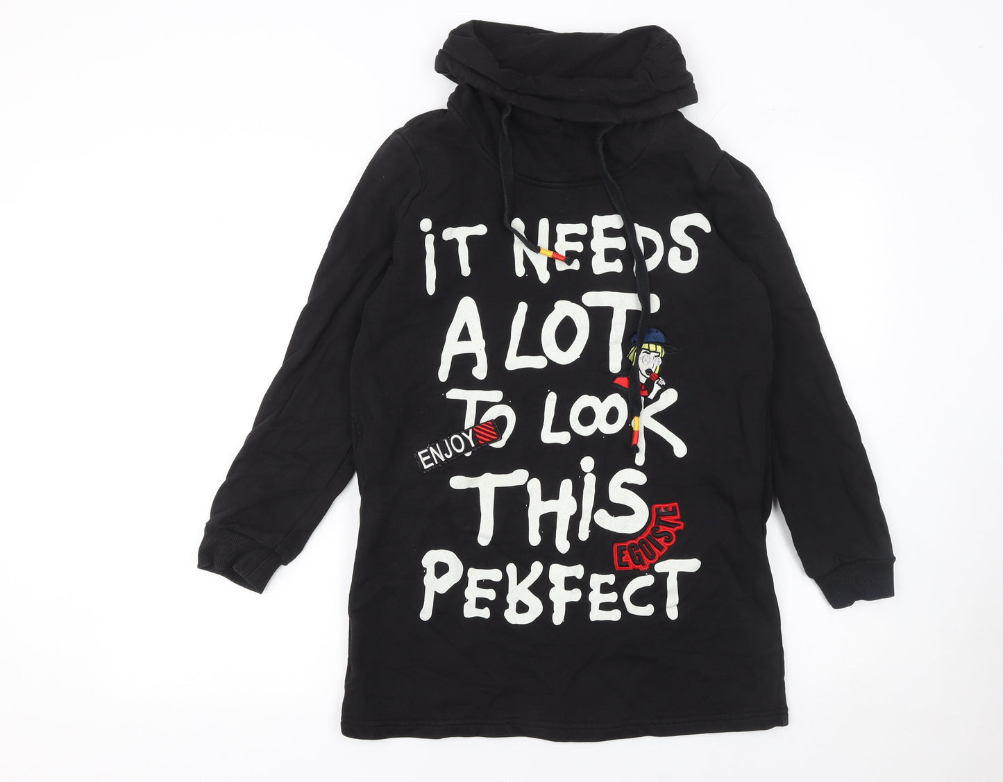 Seatosty Womens Black Hoodie Size 8 Graphic Print Pullover