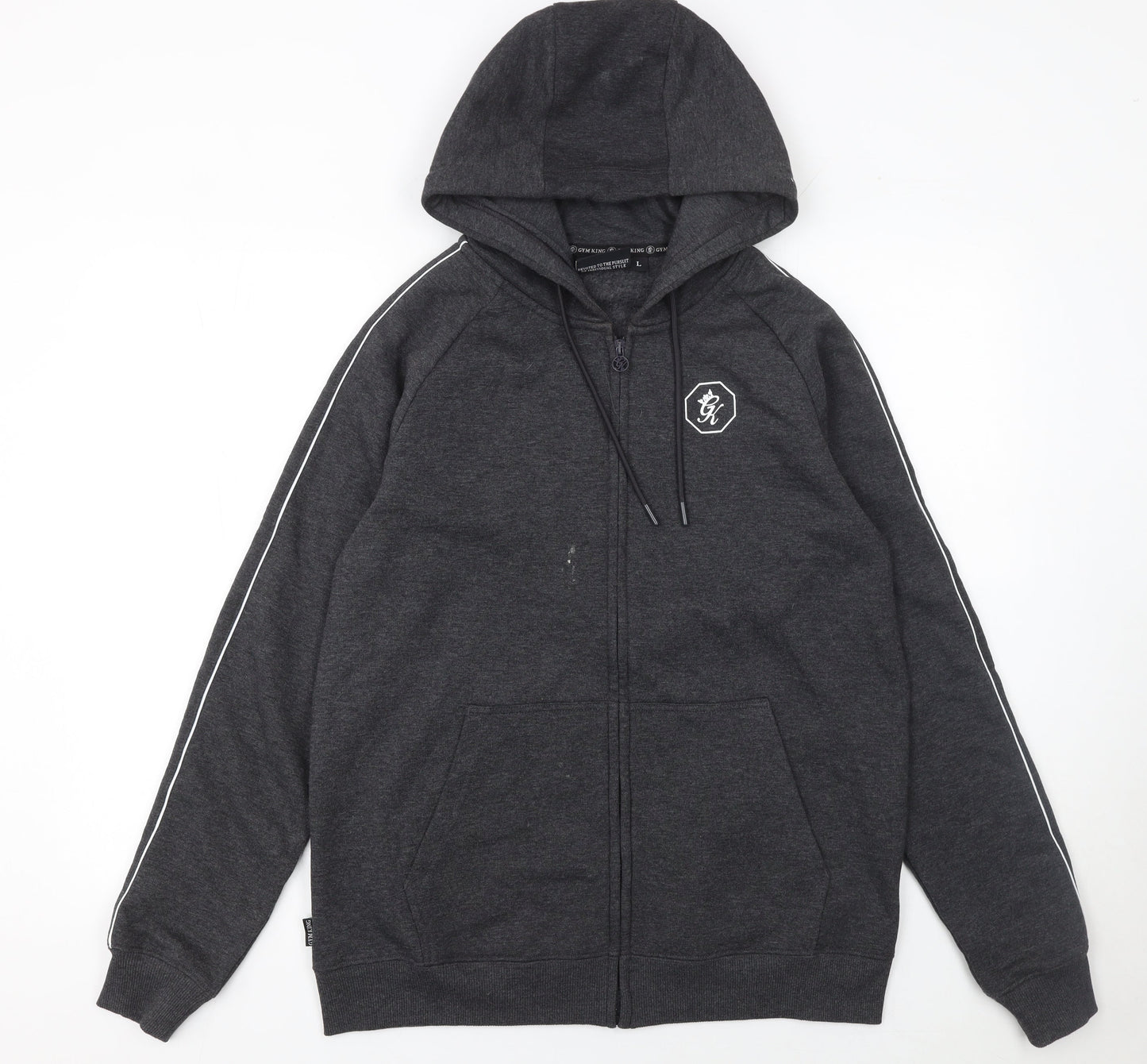 Gym King Men's Grey Full Zip Hoodie L Sports Jersey Cotton Blend