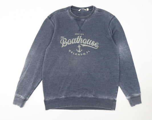 Camp David Women Blue Cotton Blend Crew Neck Boathouse Sweatshirt M