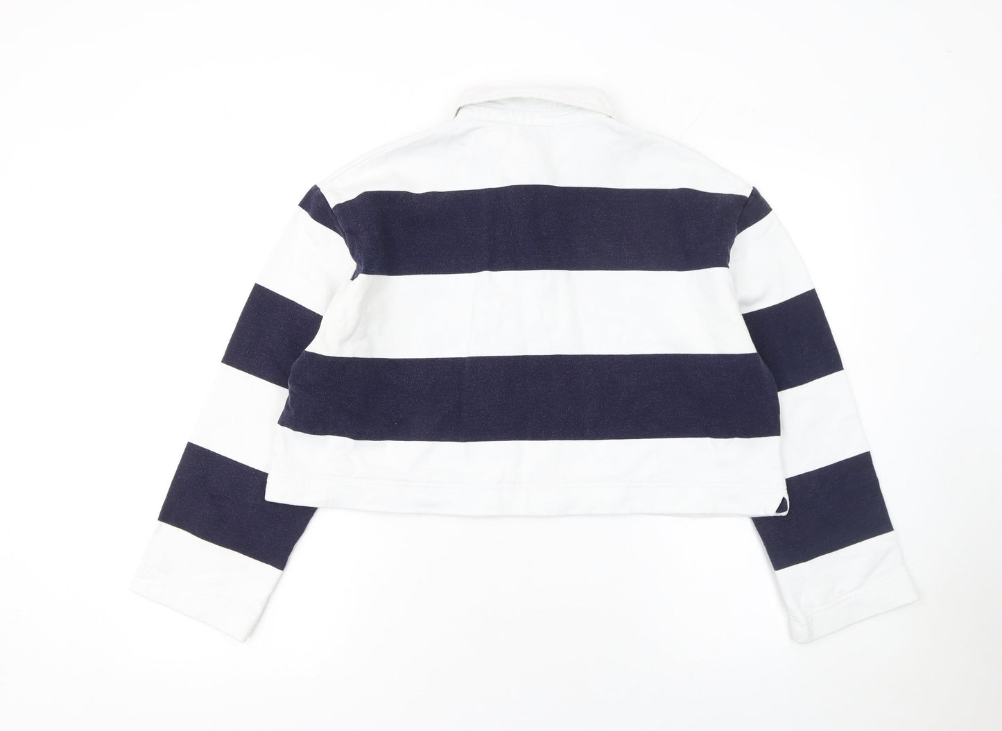H&M Women's Blue Striped Cropped Polo Top Size S