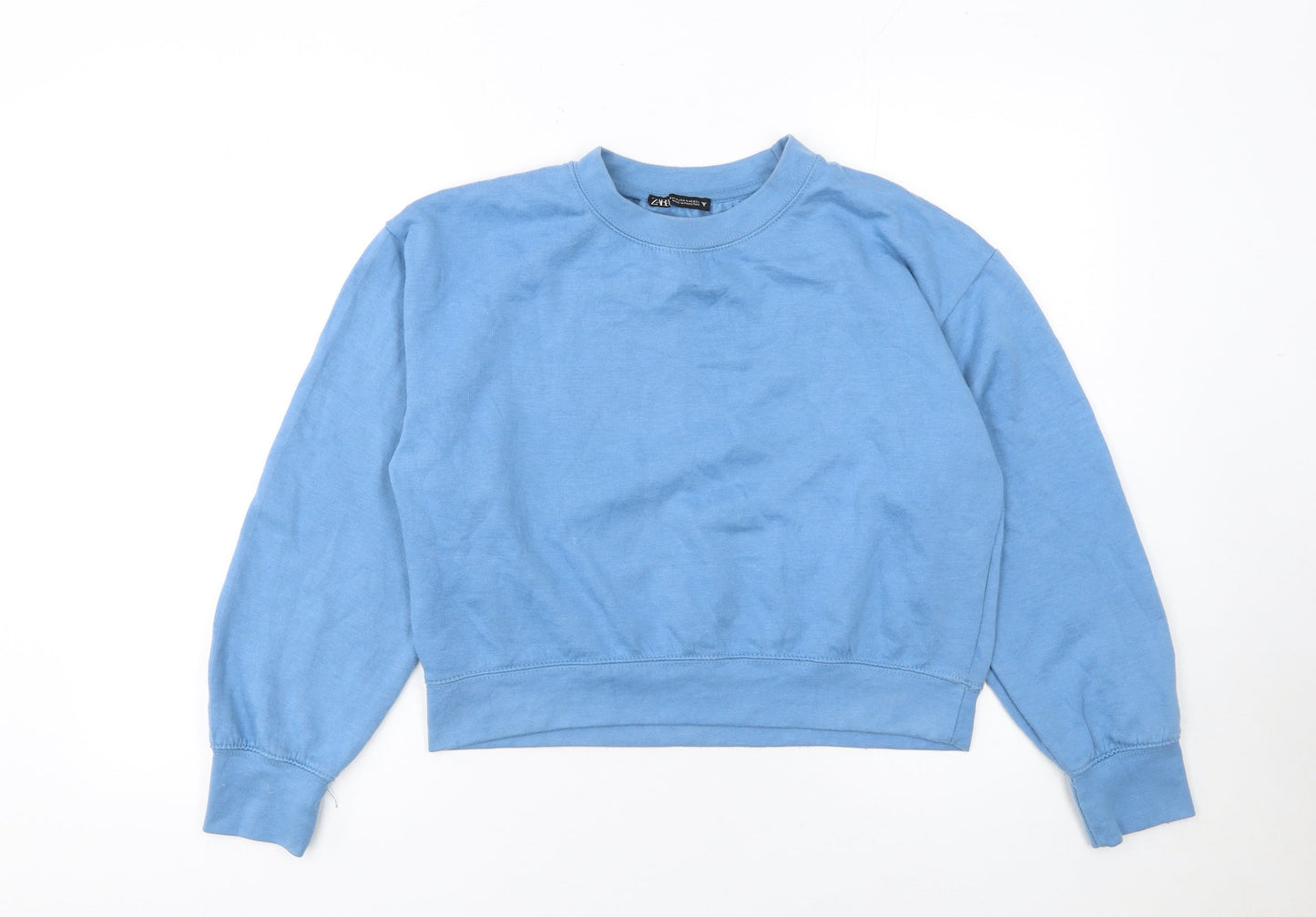 ZARA Womens Blue Cotton Blend Crew Neck Pullover Sweatshirt M