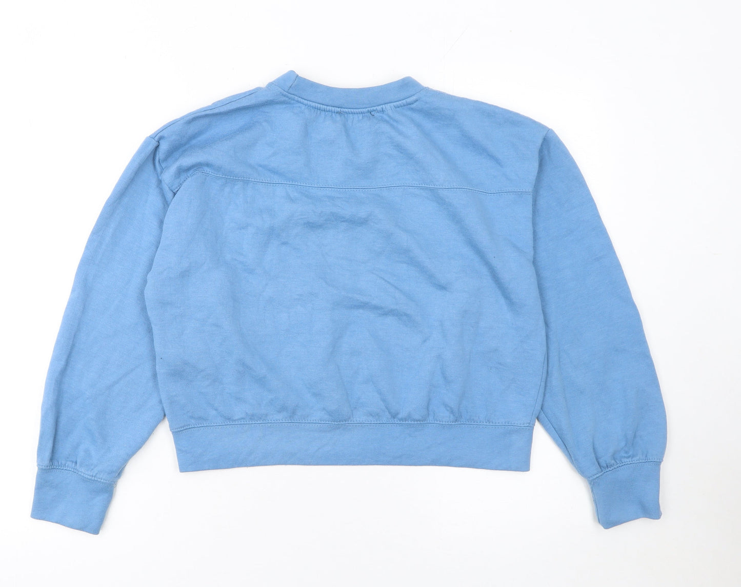 ZARA Womens Blue Cotton Blend Crew Neck Pullover Sweatshirt M