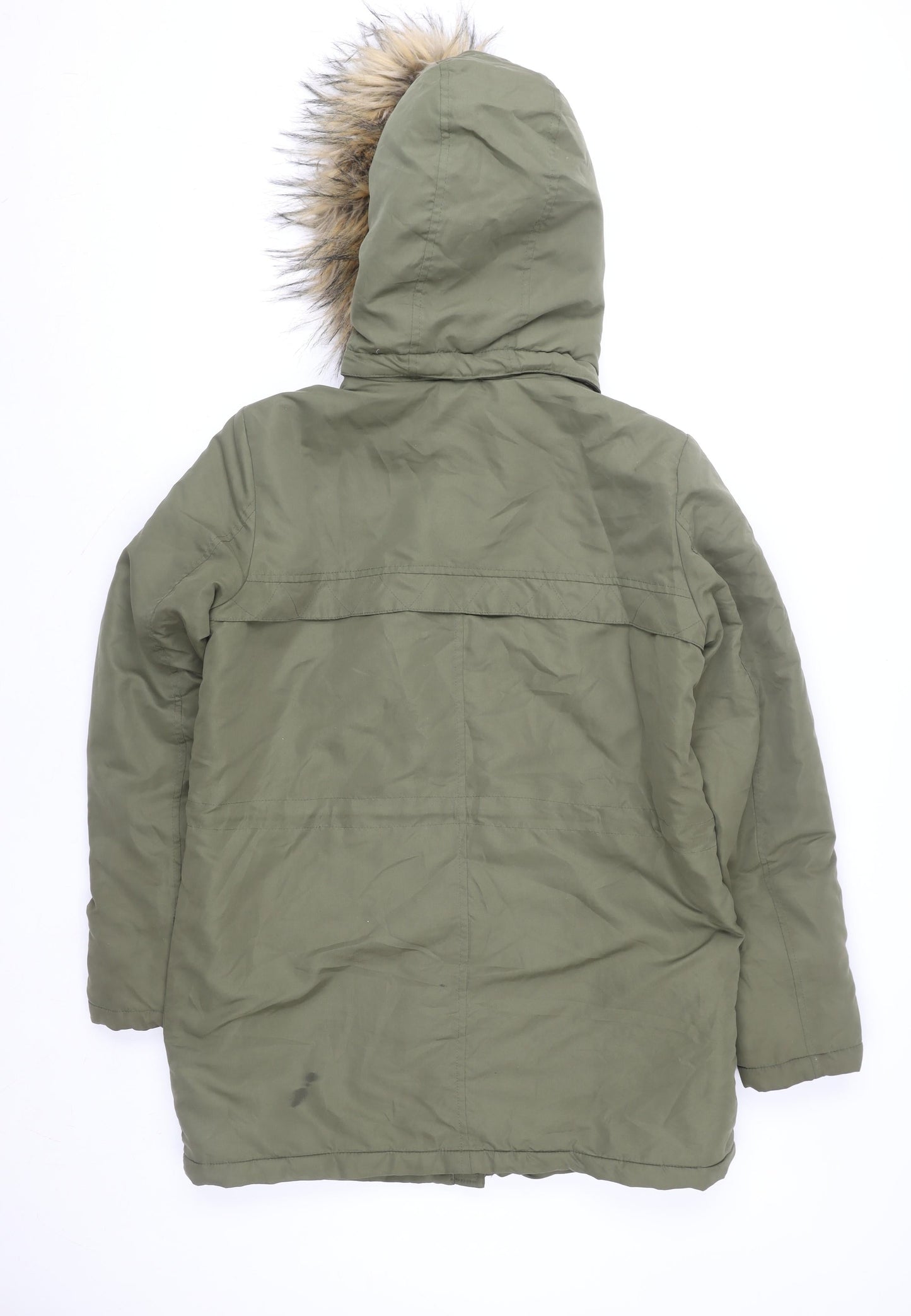 Vila Womens Green Faux Fur Trim Hooded Parka Jacket Size M