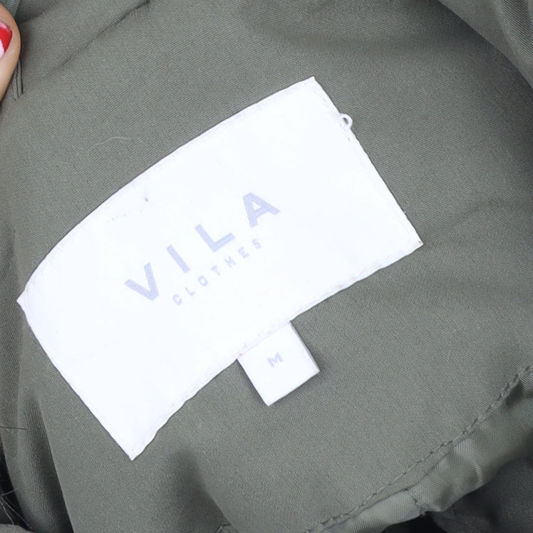 Vila Womens Green Faux Fur Trim Hooded Parka Jacket Size M