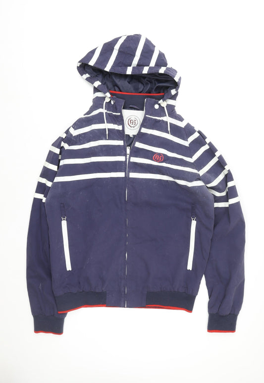 Fly 53 Unisex Blue Striped Hooded Bomber Jacket L