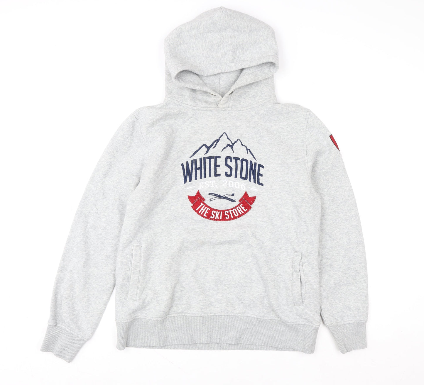 White Stone Womens Grey Pullover Hoodie L Ski Themed