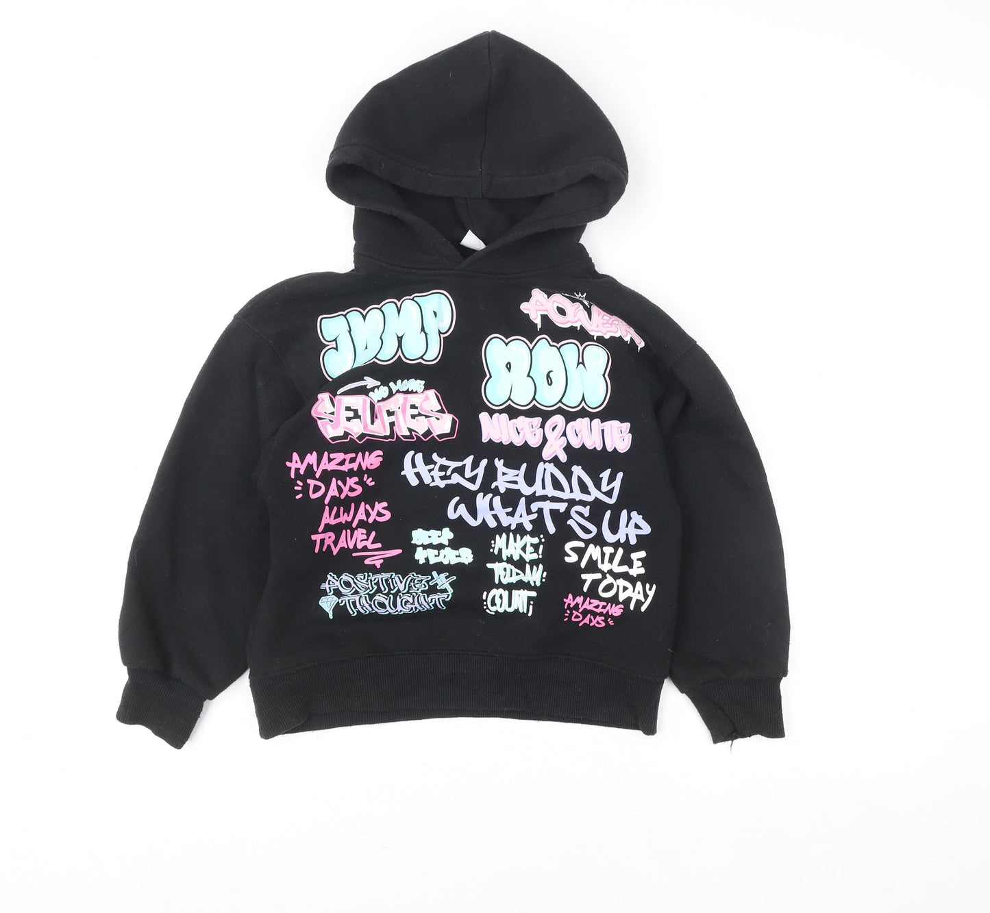 ZARA Girls Black Graphic Print Pullover Hoodie – Age 9 Years