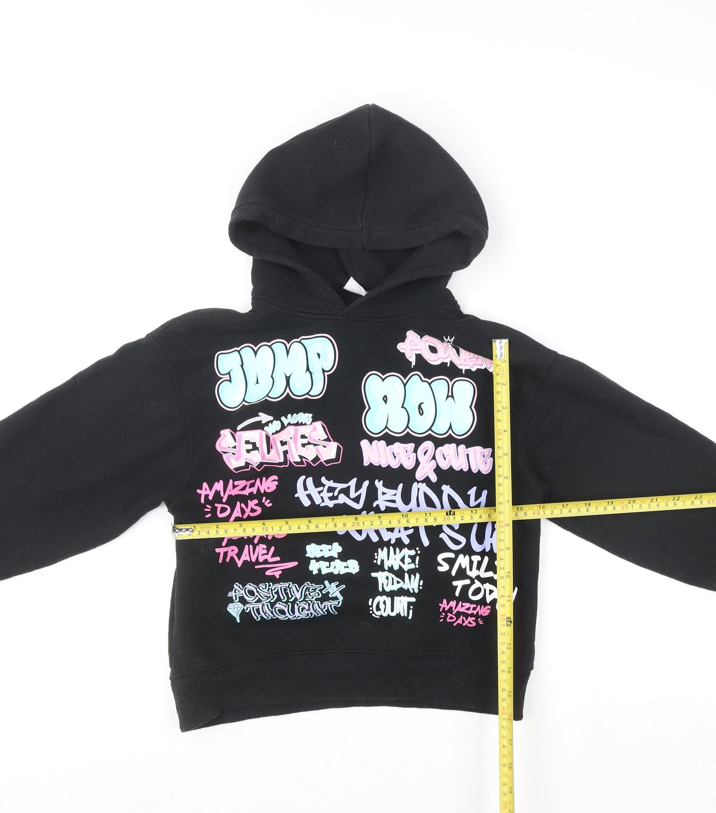 ZARA Girls Black Graphic Print Pullover Hoodie – Age 9 Years