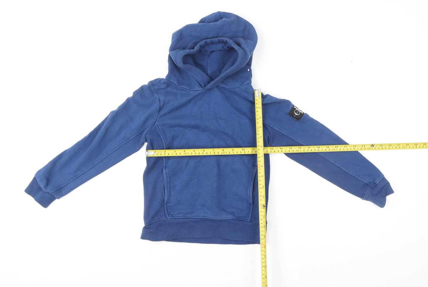 Calvin Klein Jeans Boys Blue Pullover Hoodie Size 8 Years Logo Cotton Blend