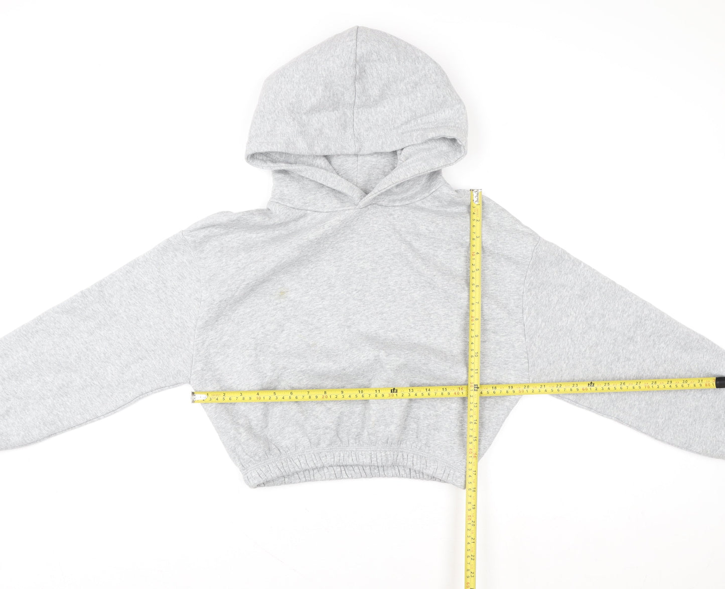 ZARA Womens Grey Cropped Pullover Hoodie Size M Relaxed Fit