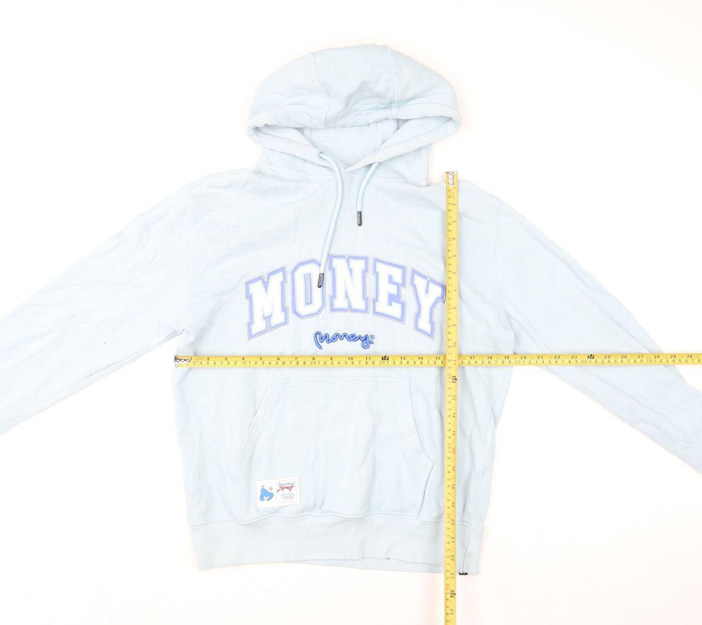Money Womens Blue Pullover Hoodie Small 100% Cotton Graphic Logo